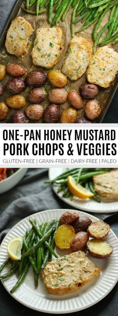 one pan honey mustard pork chops and veggies