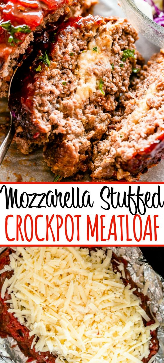 mozzarella stuffed crockpot meatloaf