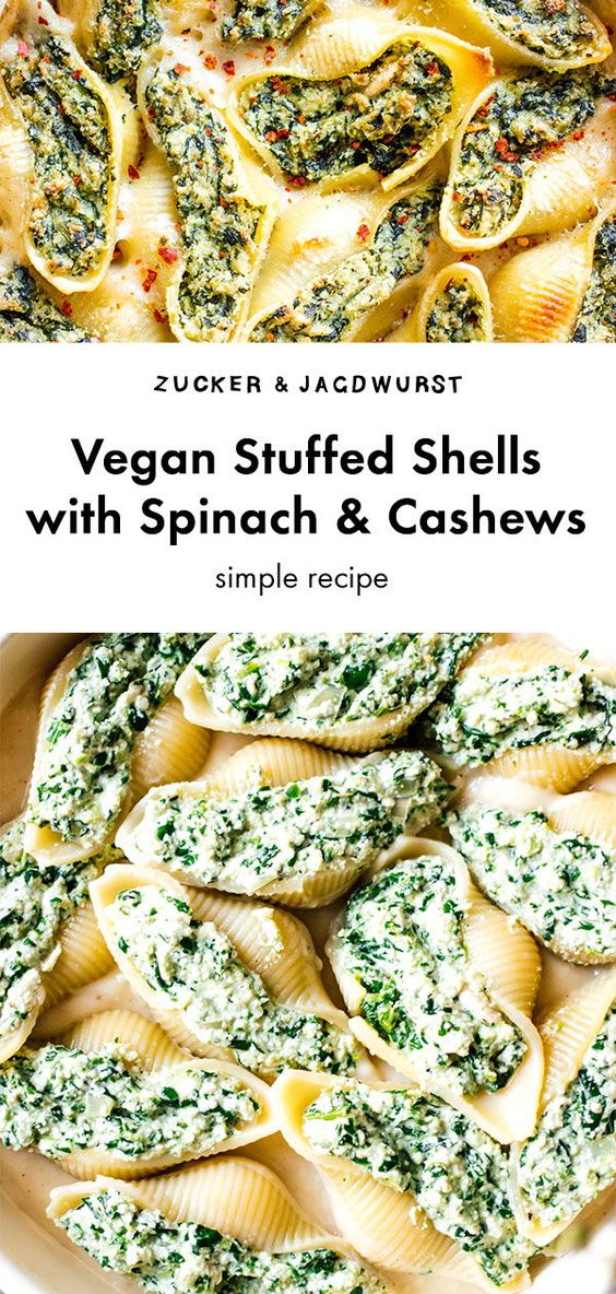 vegan stuffed shells with spinach and cashews