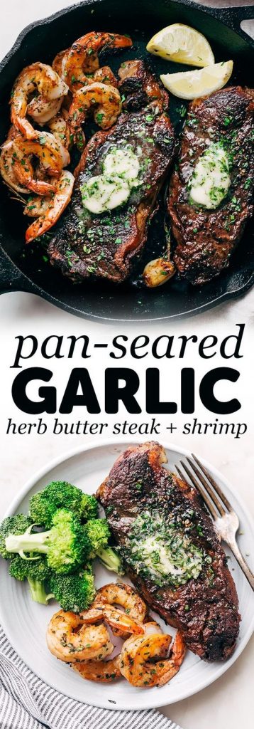 pan seared garlic butter steak and shrimp