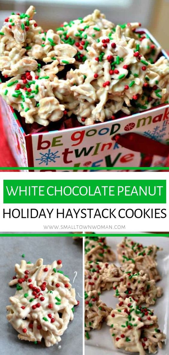 white chocolate peanut holiday haystack cookies
