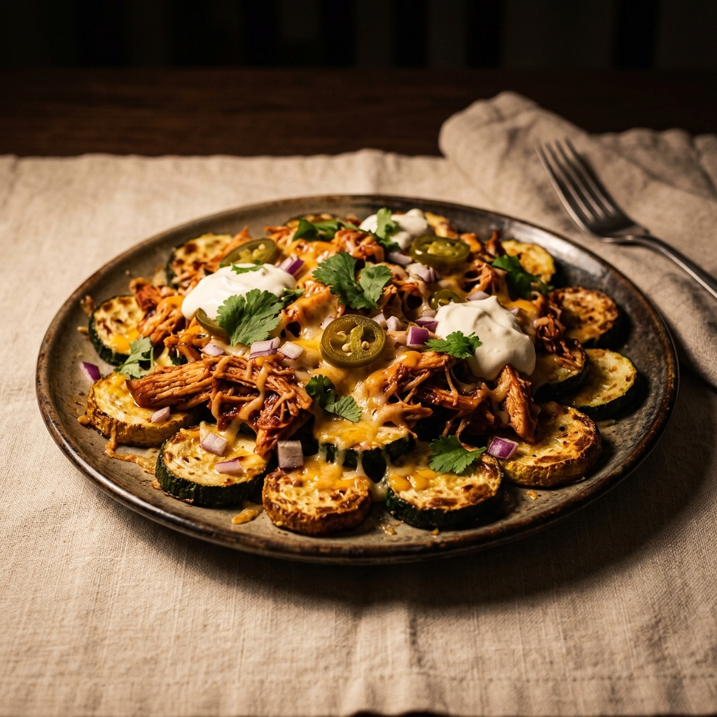 Cheesy BBQ Chicken Zucchini Nachos