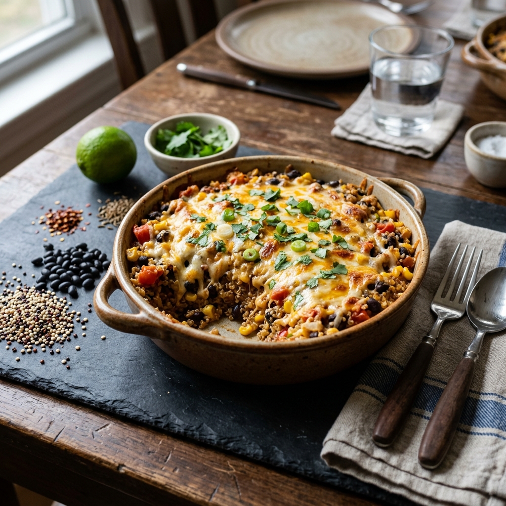 Cheesy Quinoa and Black Bean Casserole