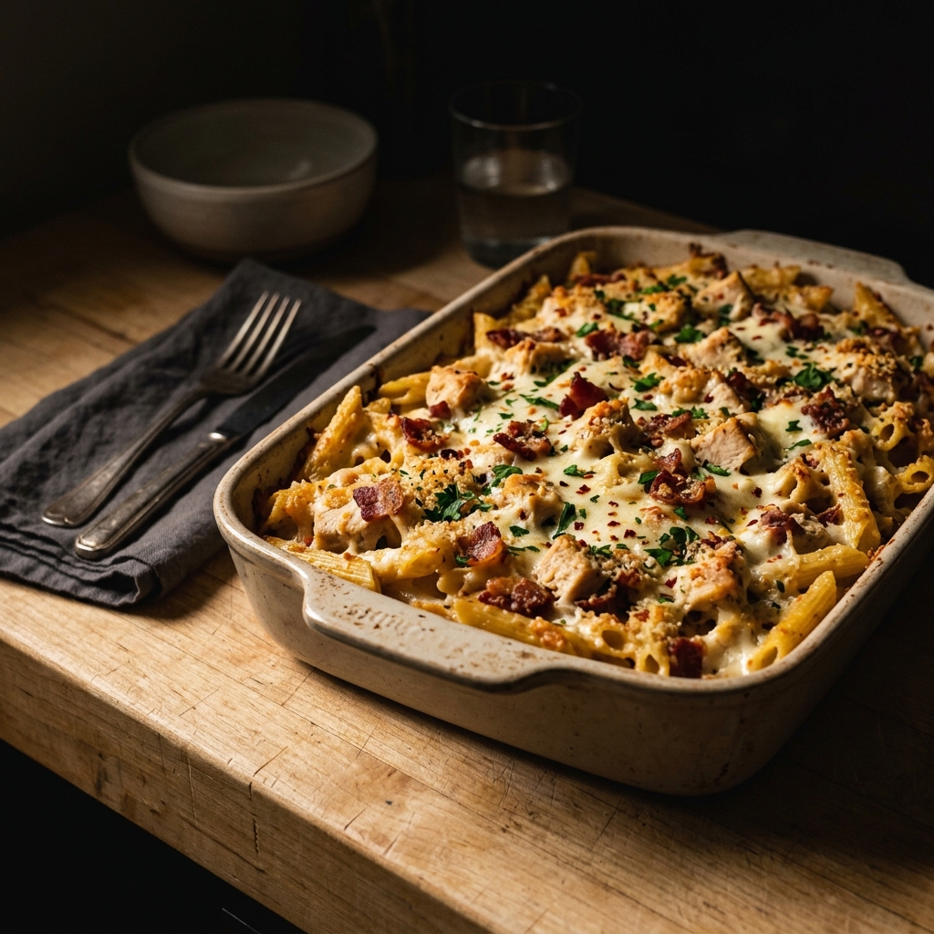 Chicken Bacon Ranch Baked Penne