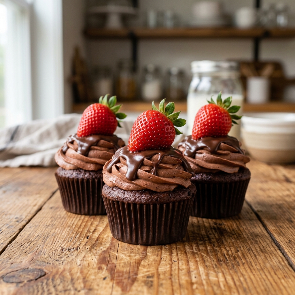 Chocolate Covered Strawberry Cupcakes