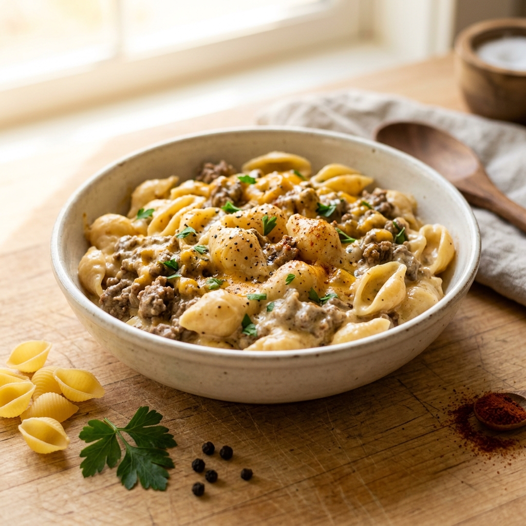 Creamy Beef and Shells