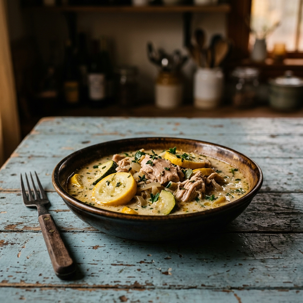 Crock Pot Creamy Chicken and Summer Squash