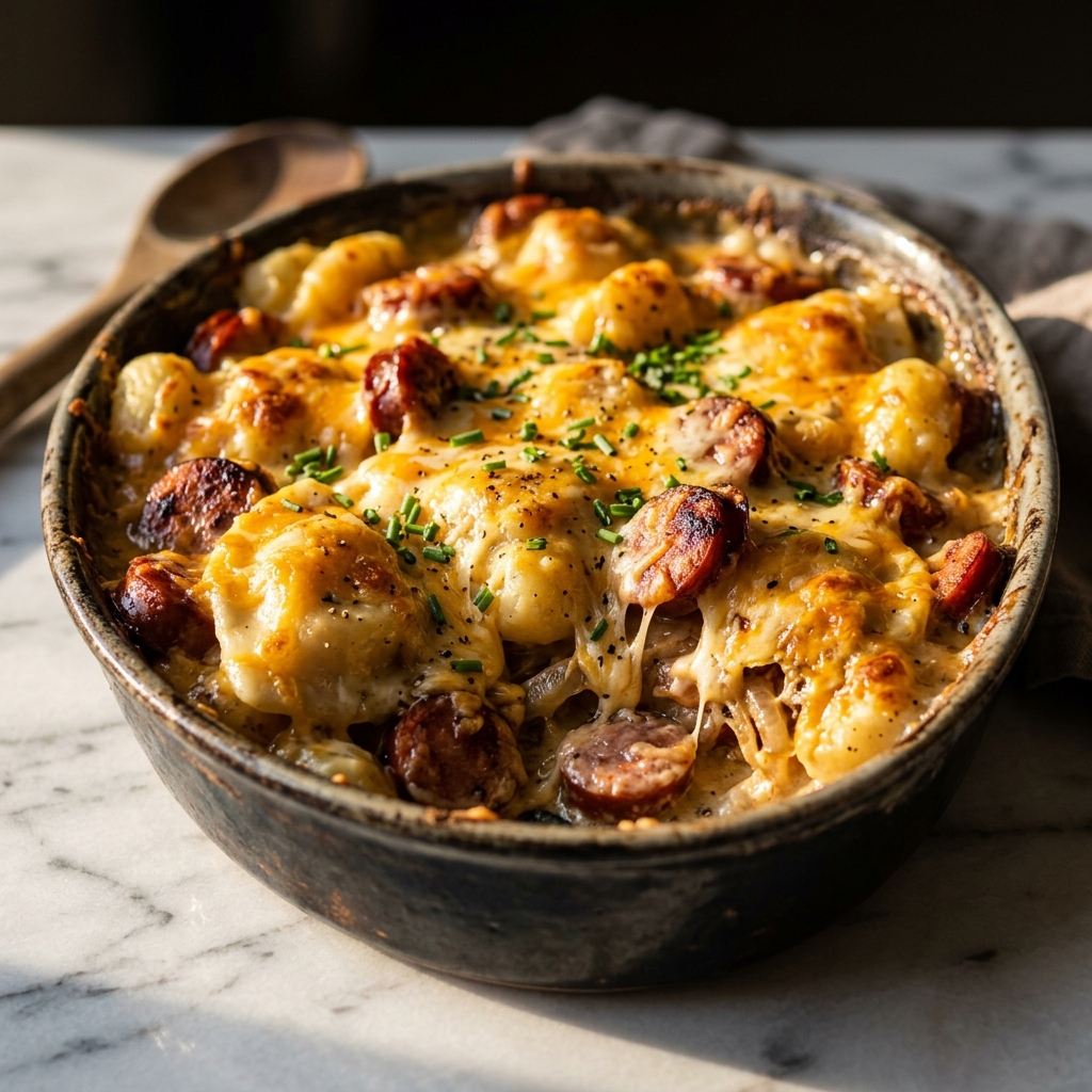 Crock Pot Pierogi and Kielbasa Casserole