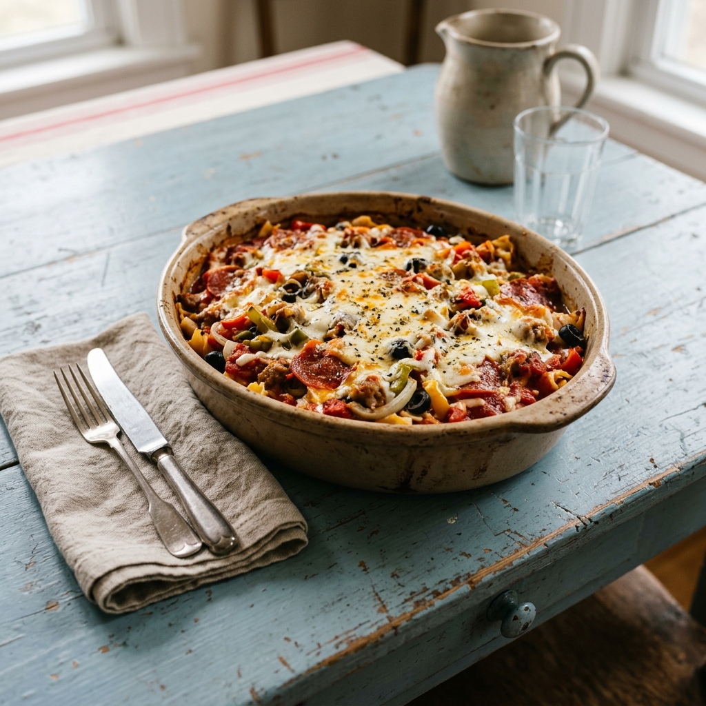 Easy Crock Pot Pizza Casserole