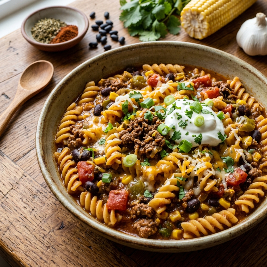 Easy Slow Cooker Taco Pasta