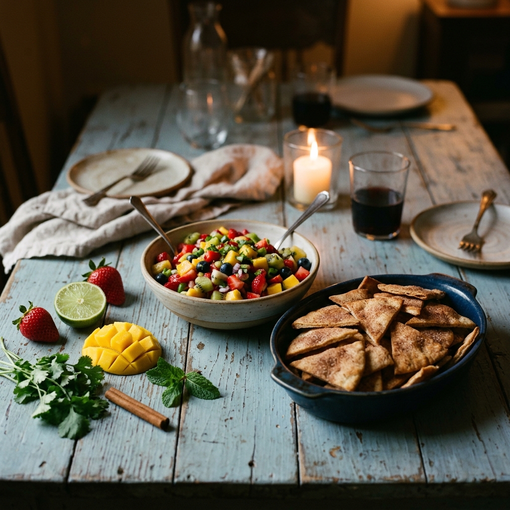 Fruit Salsa with Baked Cinnamon Sugar Pita Chips