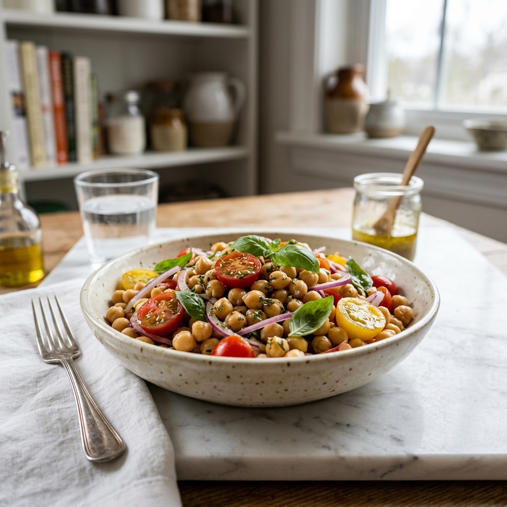 Gluten Free Chickpea, Tomato and Basil Salad