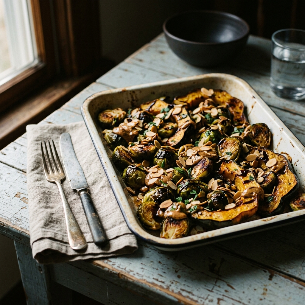 Maple Roasted Brussels Sprouts and Acorn Squash