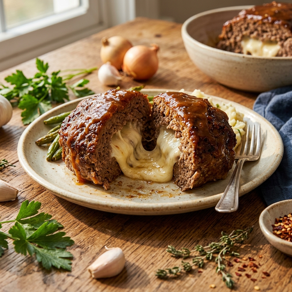 Mozzarella Stuffed Crockpot Meatloaf