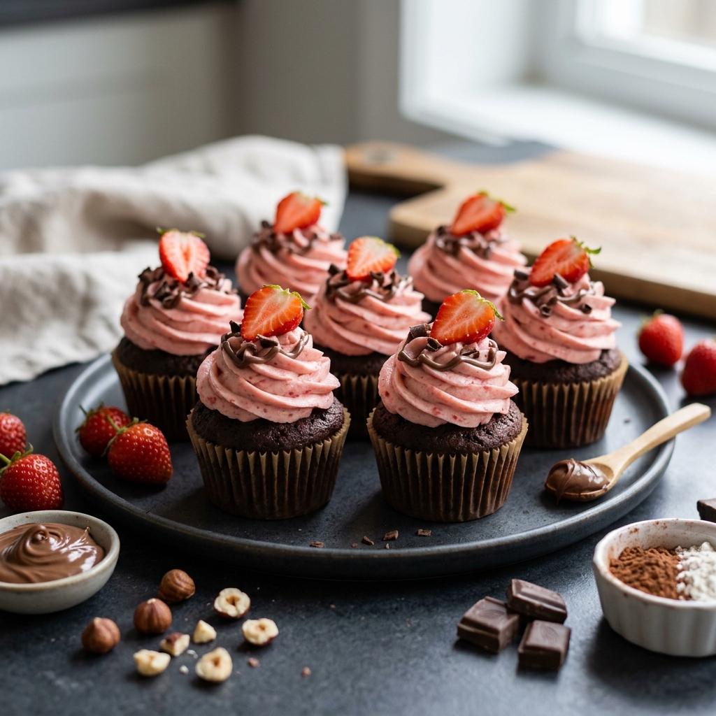 Nutella Stuffed Strawberry Chocolate Cupcakes