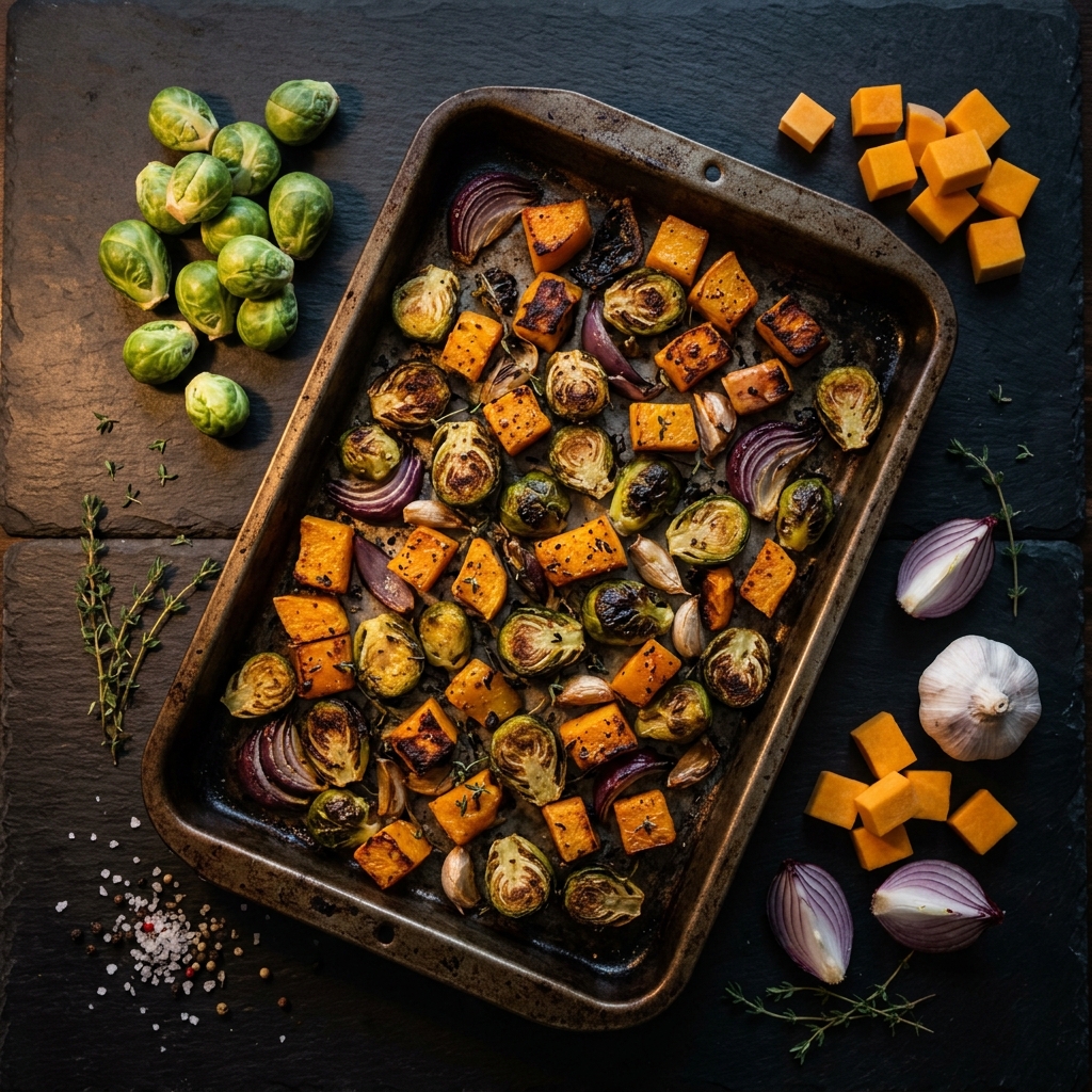 Roasted Brussels Sprouts and Butternut Squash