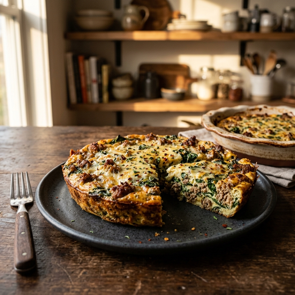 Sausage and Spinach Crustless Quiche