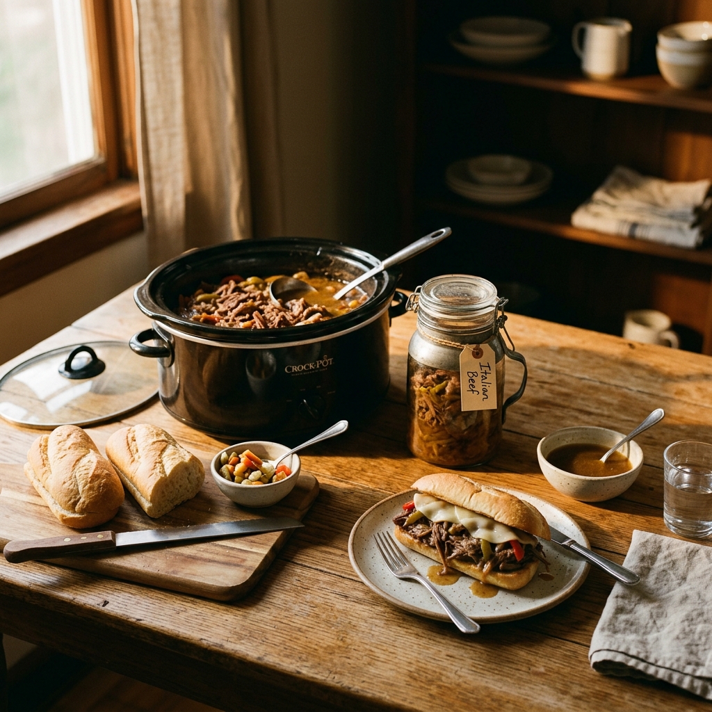 Slow Cooker Italian Beef Sandwich