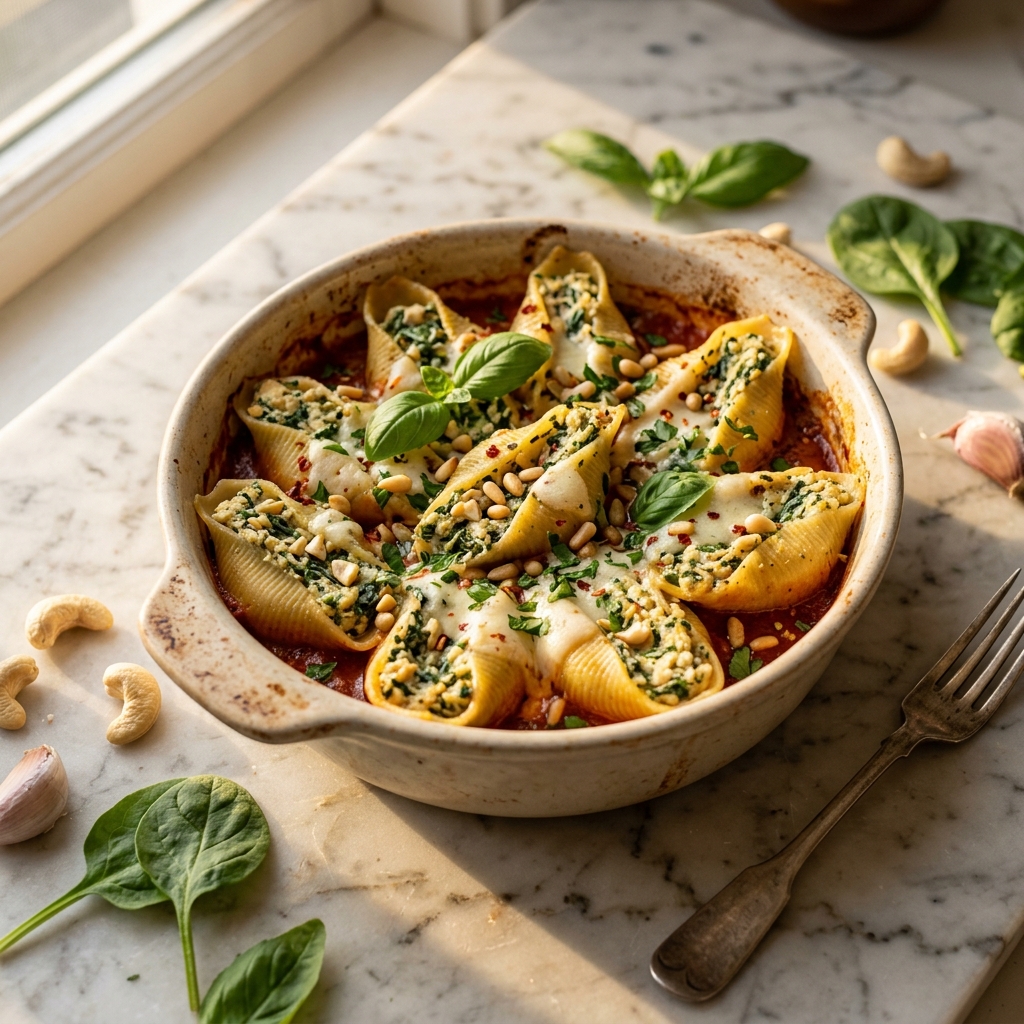 Vegan Stuffed Shells with Spinach and Cashews